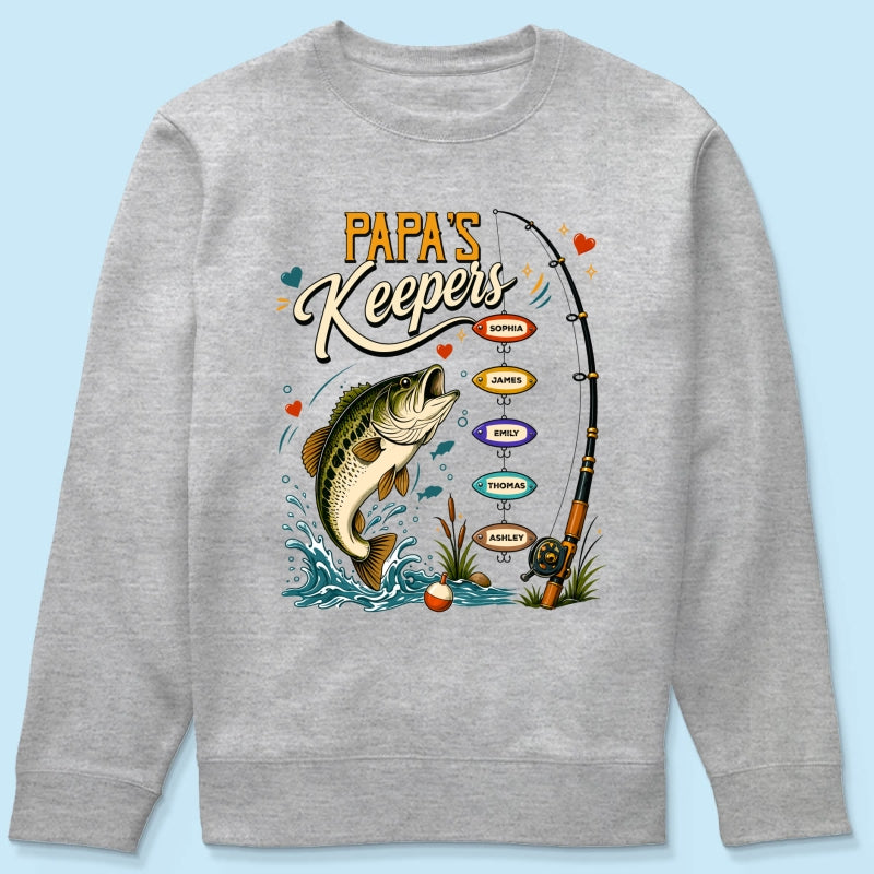 Grandpa's Keepers Fishing With Grandkids Names, Father's Day Papa Gift - Personalized Shirt
