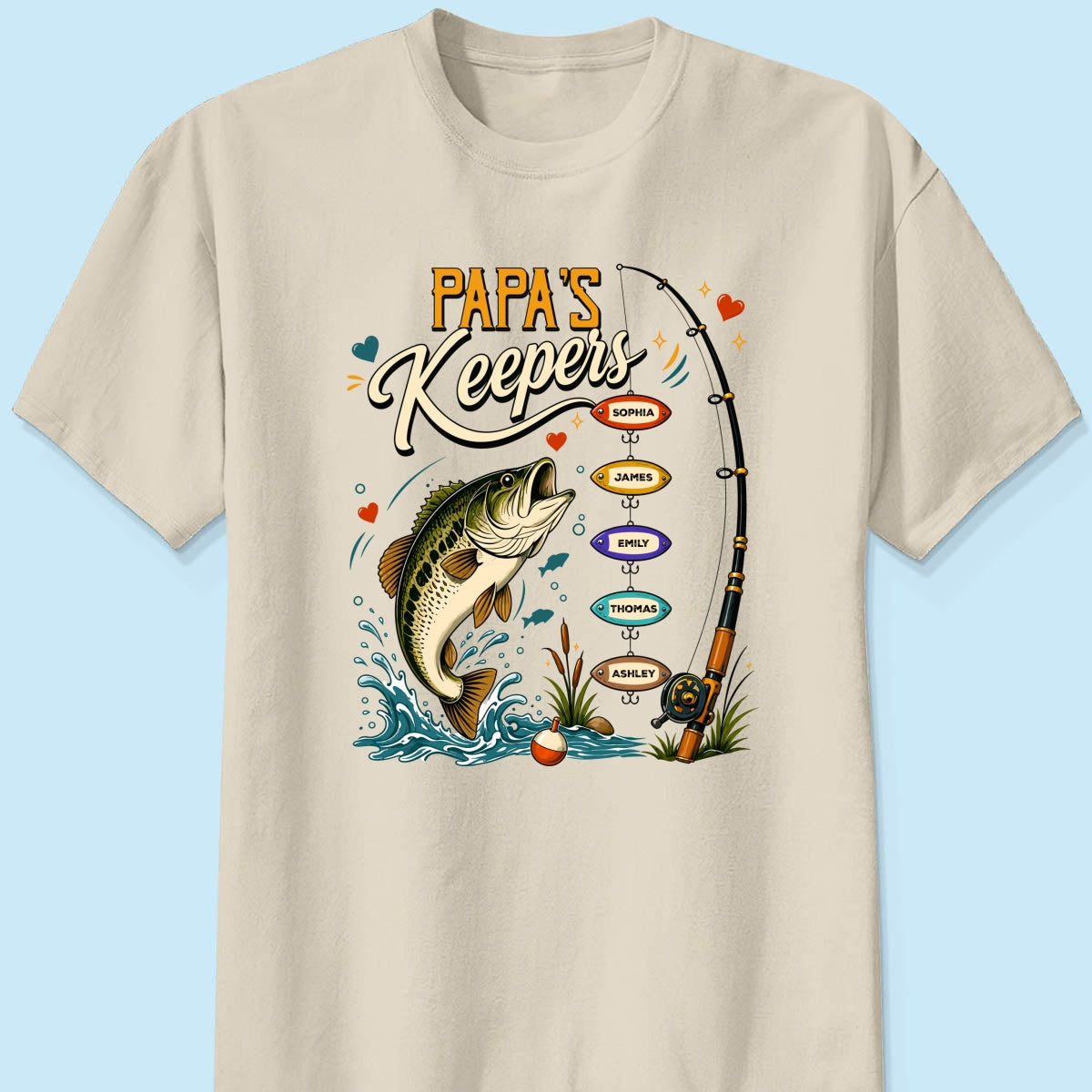 Grandpa's Keepers Fishing With Grandkids Names, Father's Day Papa Gift - Personalized Shirt