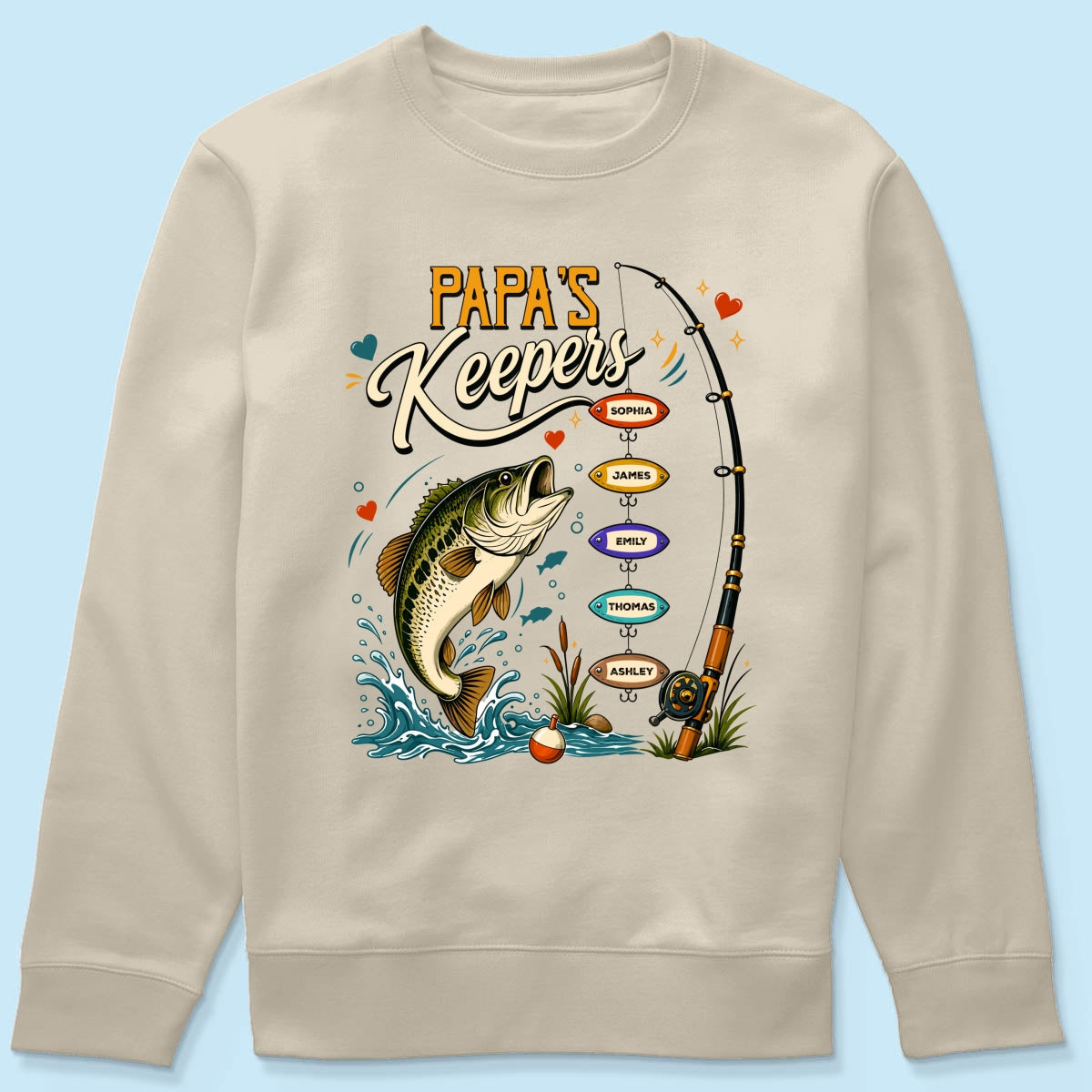 Grandpa's Keepers Fishing With Grandkids Names, Father's Day Papa Gift - Personalized Shirt
