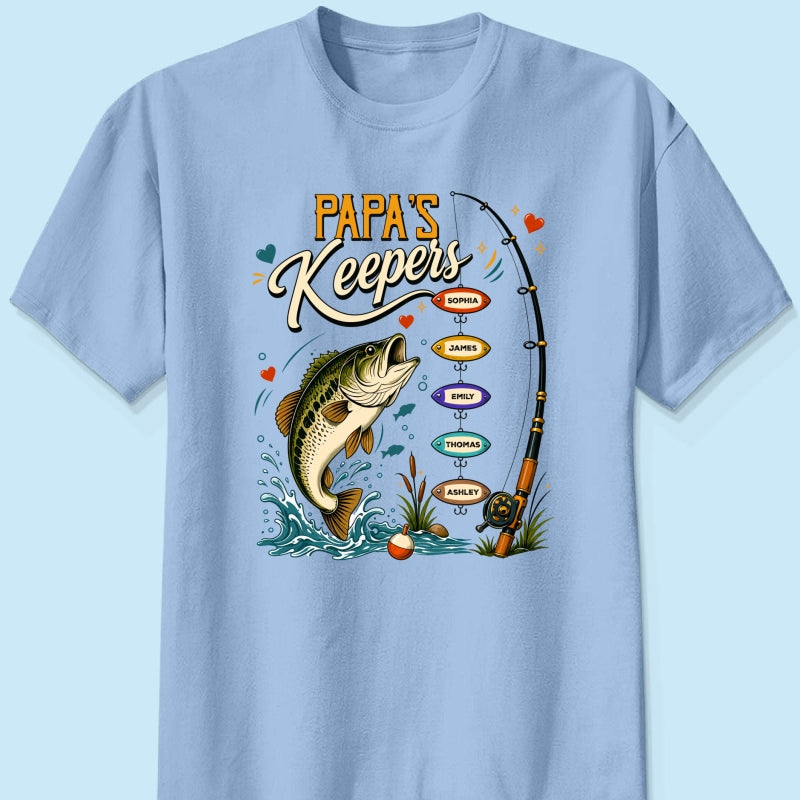 Grandpa's Keepers Fishing With Grandkids Names, Father's Day Papa Gift - Personalized Shirt