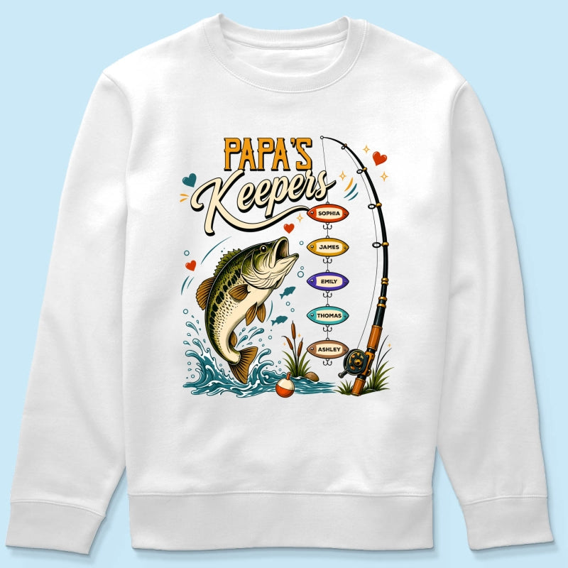 Grandpa's Keepers Fishing With Grandkids Names, Father's Day Papa Gift - Personalized Shirt