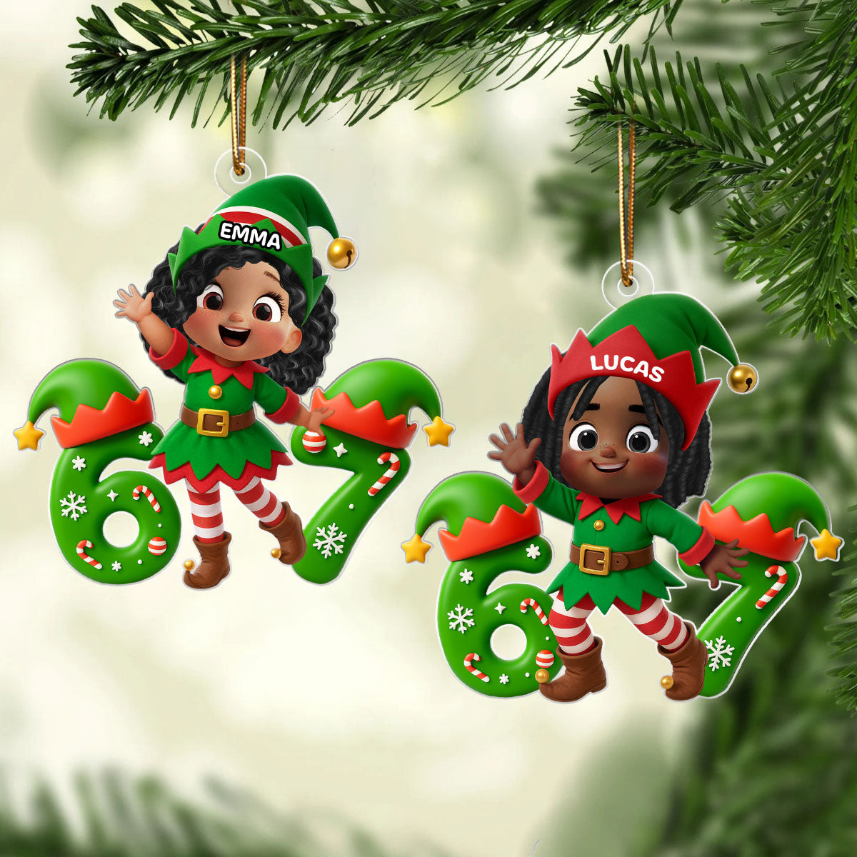 Christmas Elf Six Seven Trending Quote - Personalized Acrylic Ornament - Christmas Gift for Kid, Grandkids