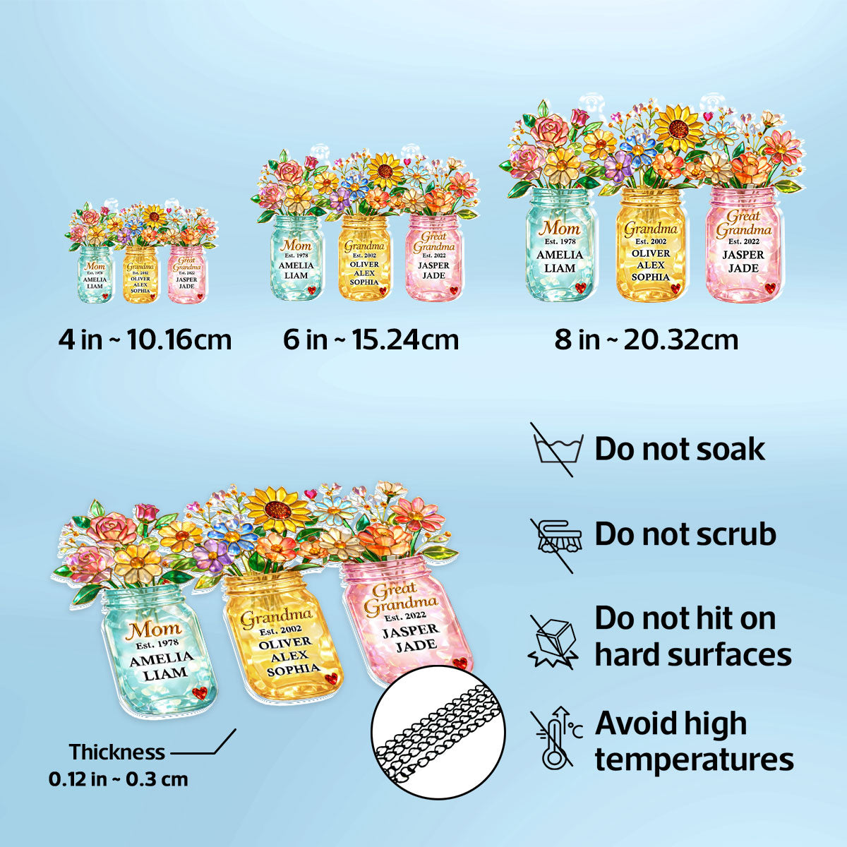 Mom Grandma Greatgrandma Flower - Personalized Suncatcher - Heartfelt Gift for Mom, Grandma