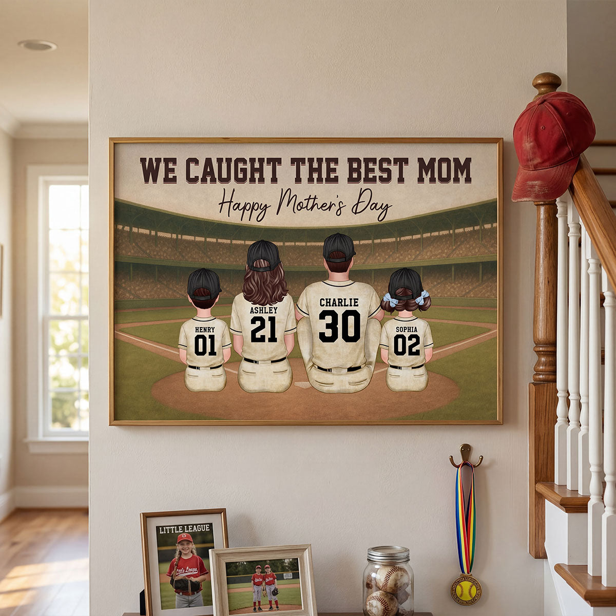Retro Vintage We Caught The Best Baseball Mom - Personalized Poster - Mother's Day Gift For Baseball Mom, Wife