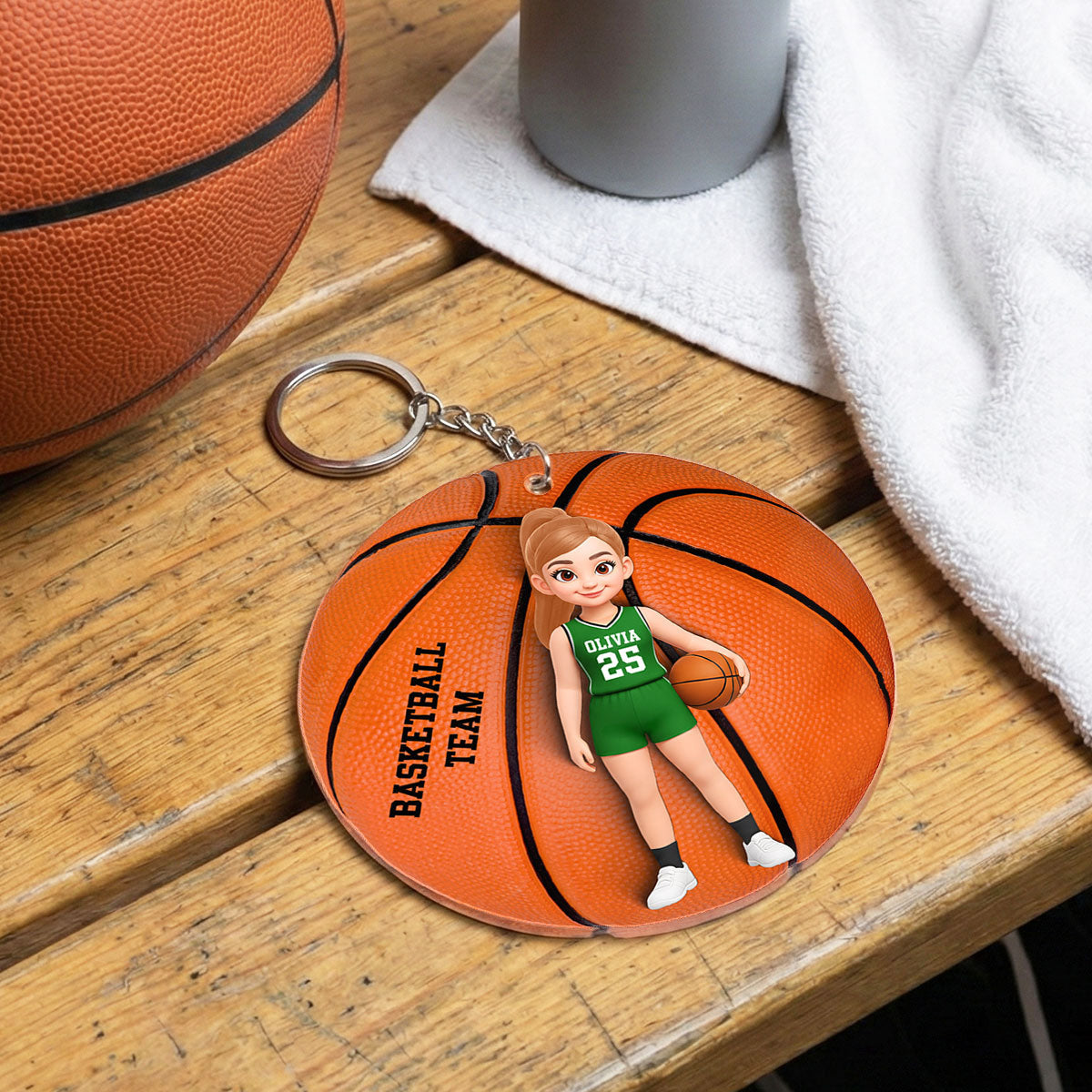 Basketball Boy & Girl 3D Effect - Personalized Acrylic Keychain - Custom Keyrings, Name Tags