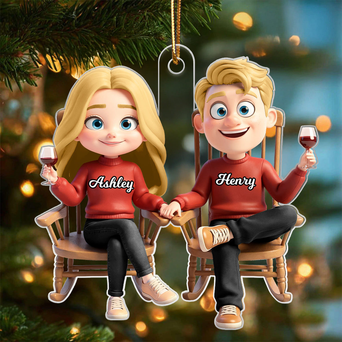 His and Hers Couple Sitting on Rocking Chair - Personalized Acrylic Ornament - Christmas Gift for him, Gift for her