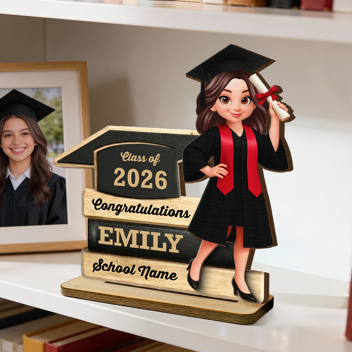 Congratulations Class Of 2026 2027 Senior 2D Flat - Personalized 2-Layered Wooden Plaque - Graduation Gift For Graduates, Daughter, Son