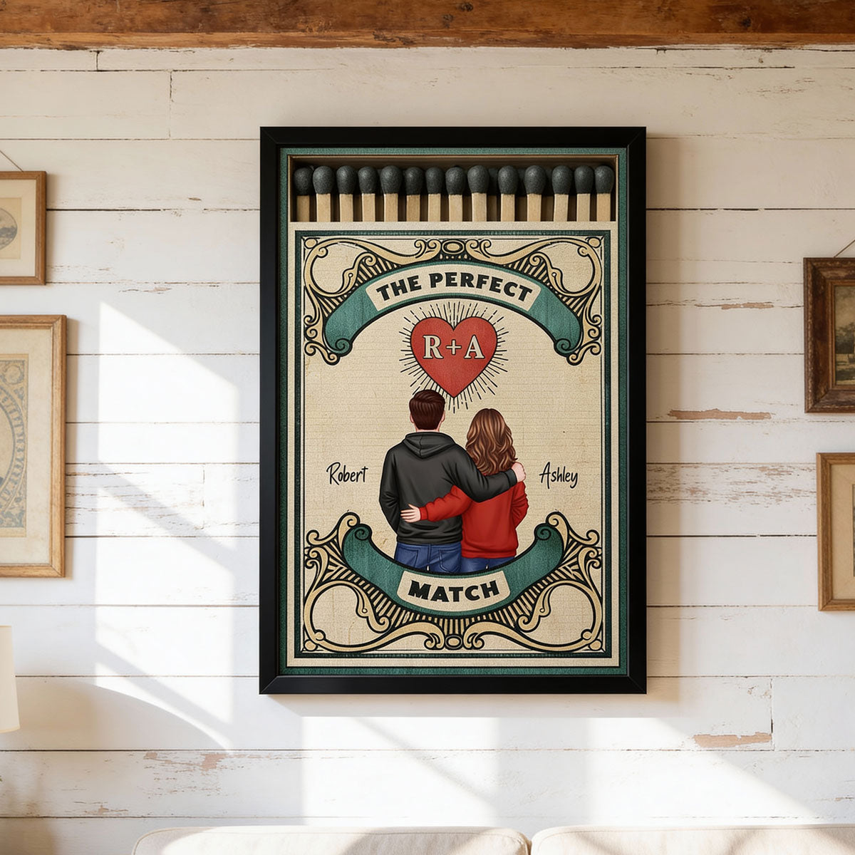 Retro Vintage Nostalgia Romance The Perfect Match Couple Matchbox - Personalized Poster - Heartfelt Gift For Couple