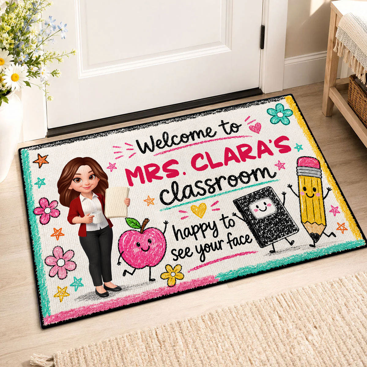 Happy to See Your Face Teacher's Classroom - Personalized Doormat - Back to School Decor for Teachers