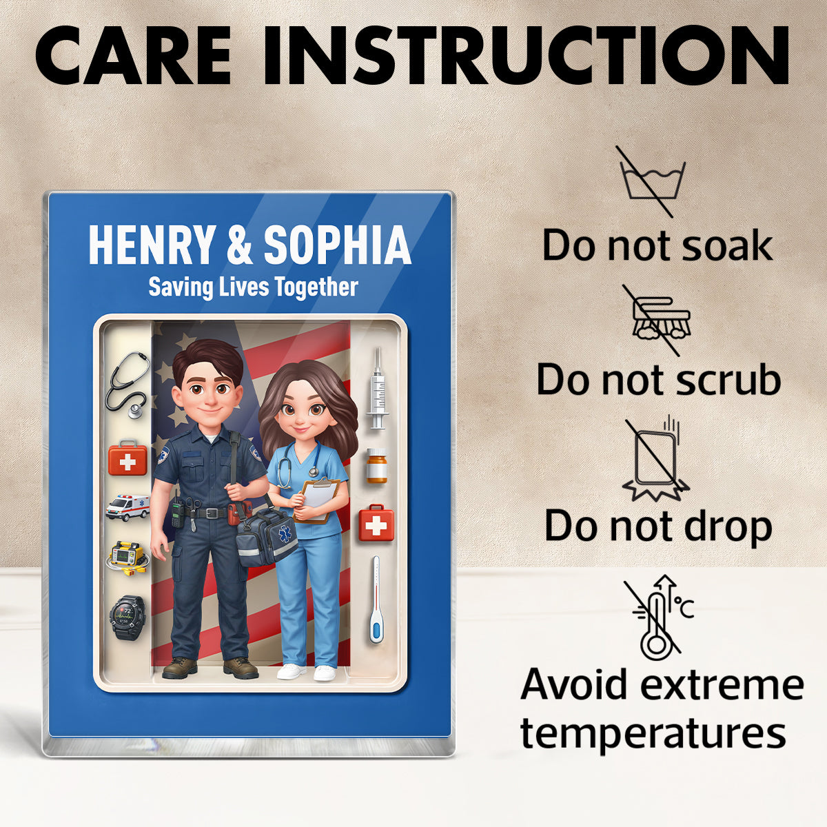 EMT & Nurse Couple 3D Action Figure - Personalized Acrylic Block Plaque - Heartfelt Gift for Him, for Her