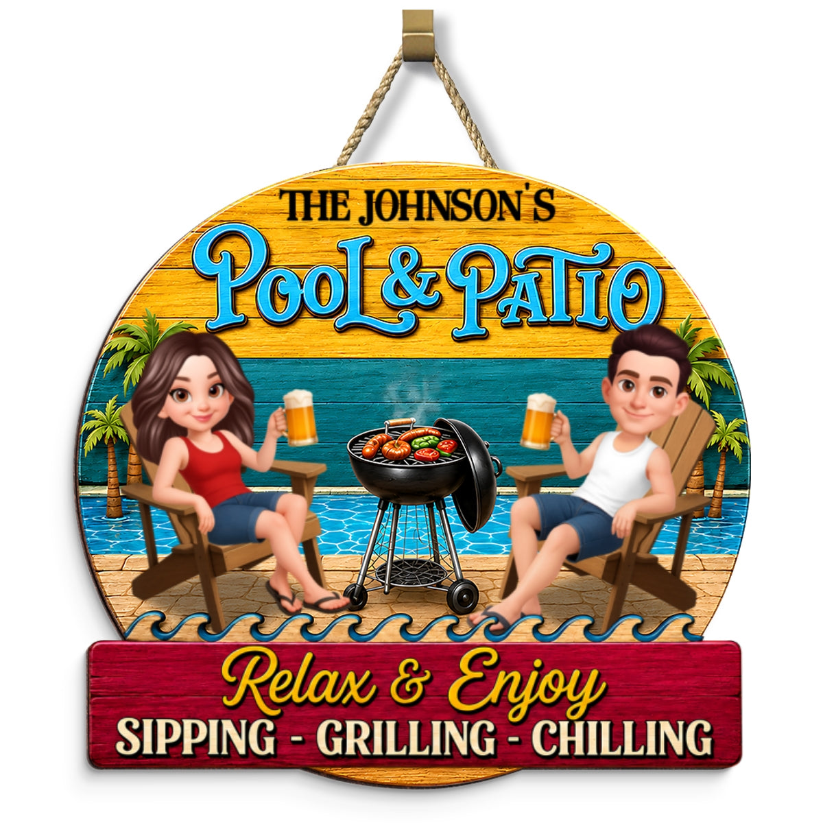 Couple Pool & Patio - Personalized Wooden Sign - Summer Decor Gift for Her, for Him