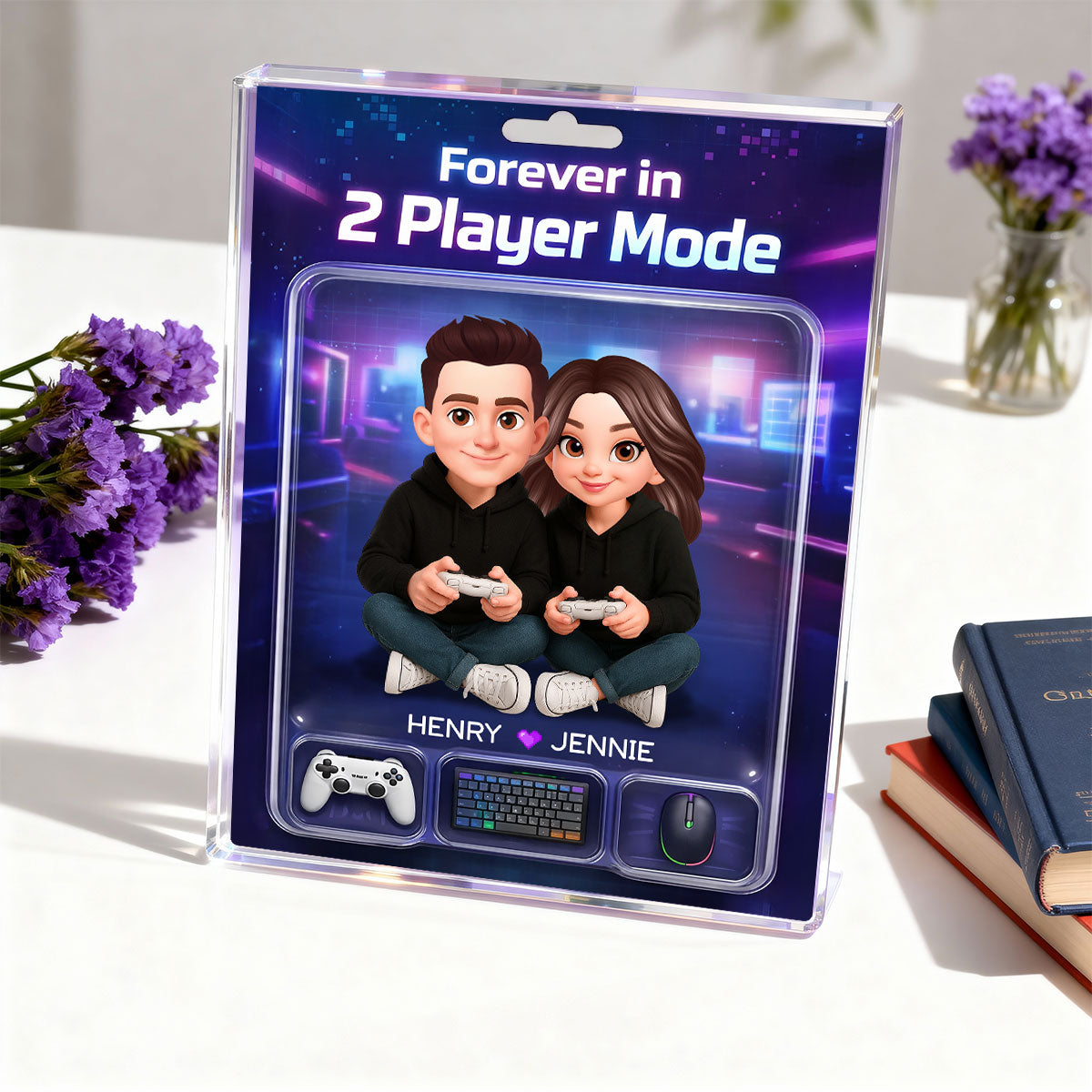 Forever In 2 Player Mode Gaming Couple - Personalized Acrylic Block Plaque - Heartfelt Valentine, Anniversary Gift For Gamers, For Him, For Her