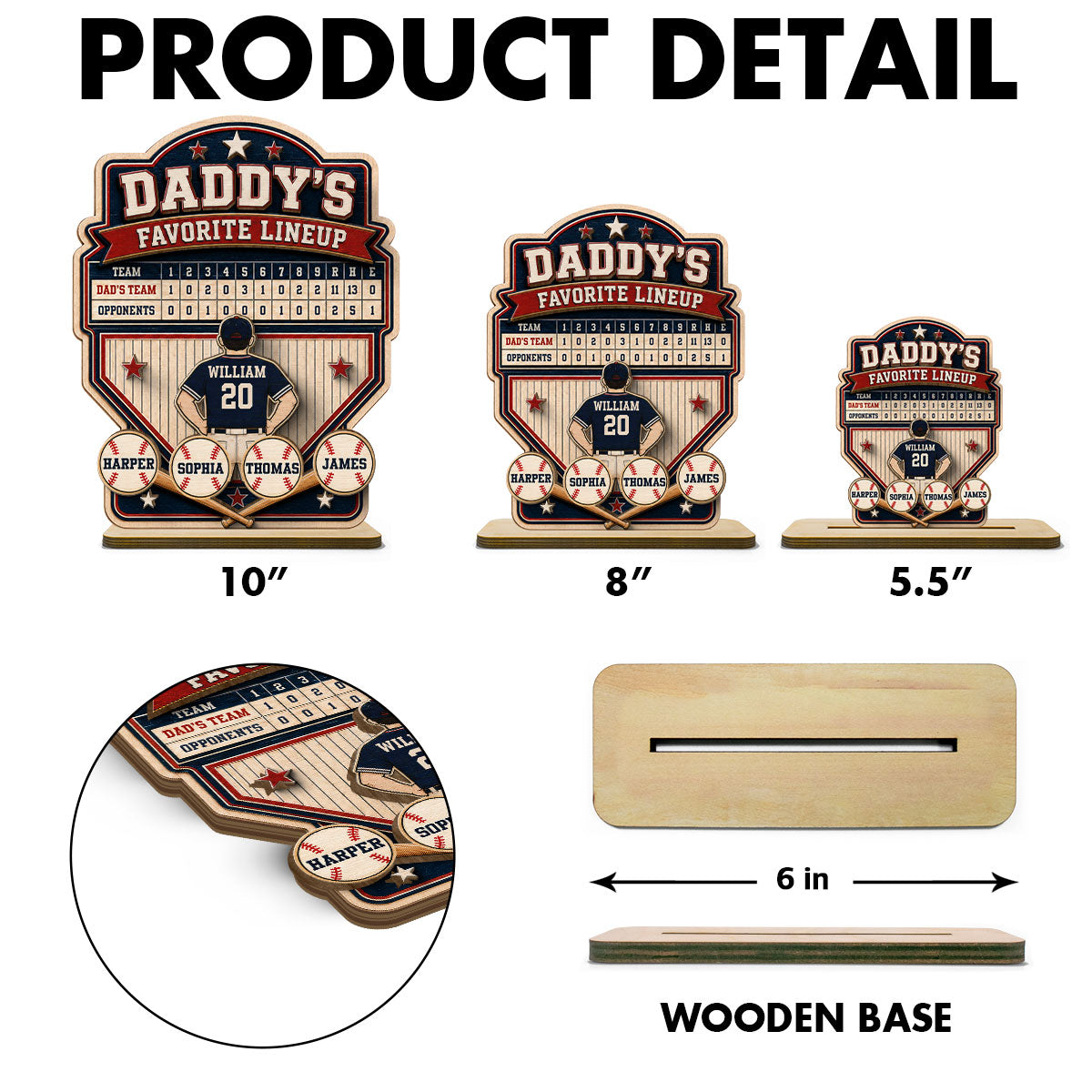 Baseball Dad Favorite Lineup - Personalized Wooden Plaque -  Gift for Dad, Husband