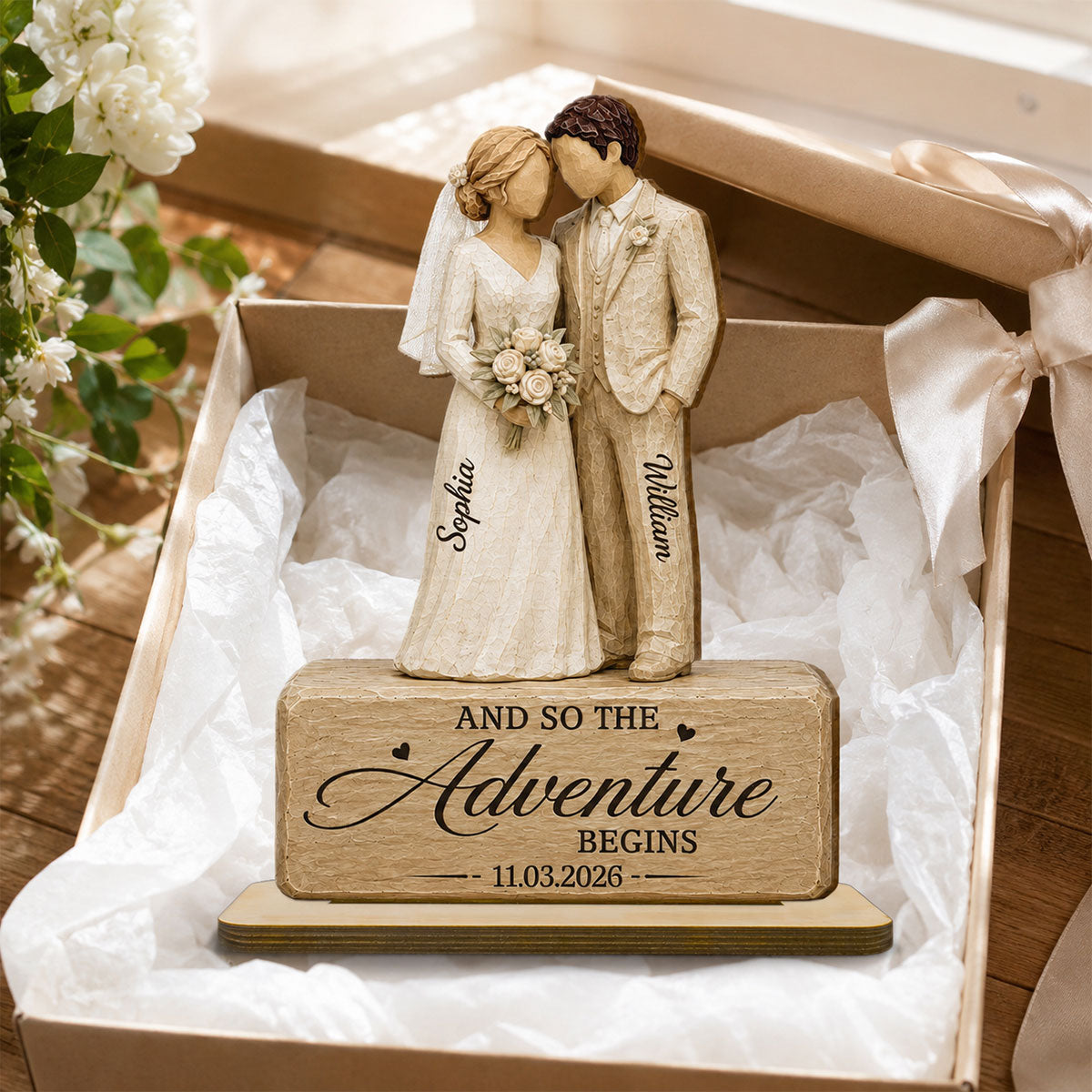 Wedding Couple 2D Flat - Personalized 2-Layered Wooden Plaque - Wedding Keepsake Gift For Couple
