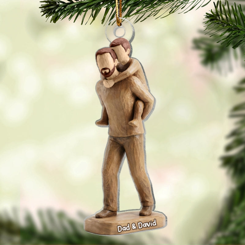 Dad And Son Dad And Daughter Faux Wood - Personalized Acrylic Ornament - Heartwarming Christmas Gift For Dad, For Family