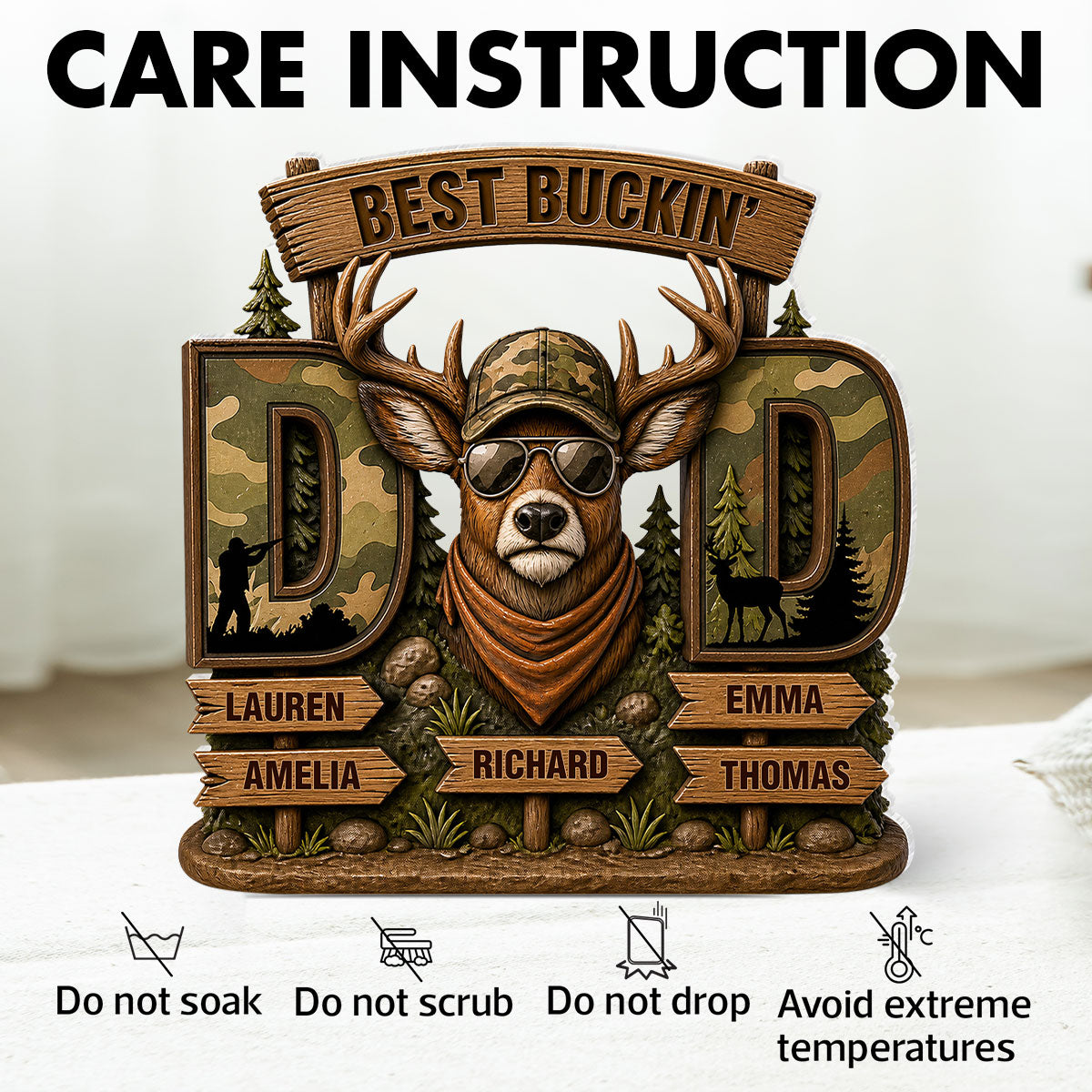 Best Buckin's Dad Hunting - Personalized Acrylic Block Plaque -  Gift For Dad, Husband