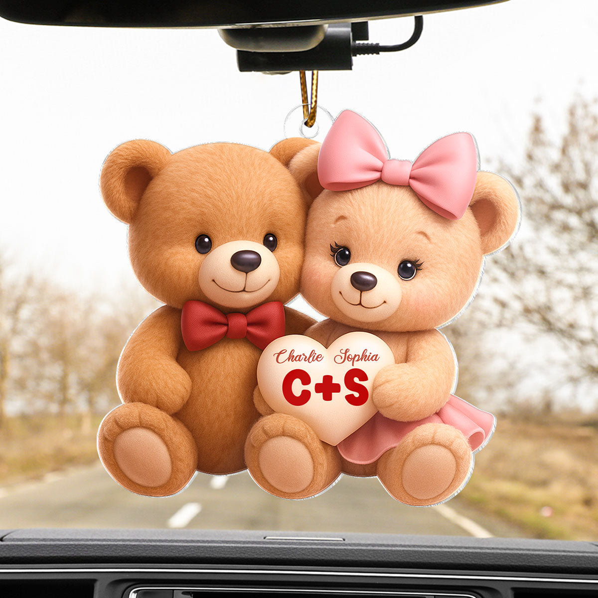 Loving Bear Couple - Personalized Acrylic Car Hanger - Valentine's Day Gift for him, for her