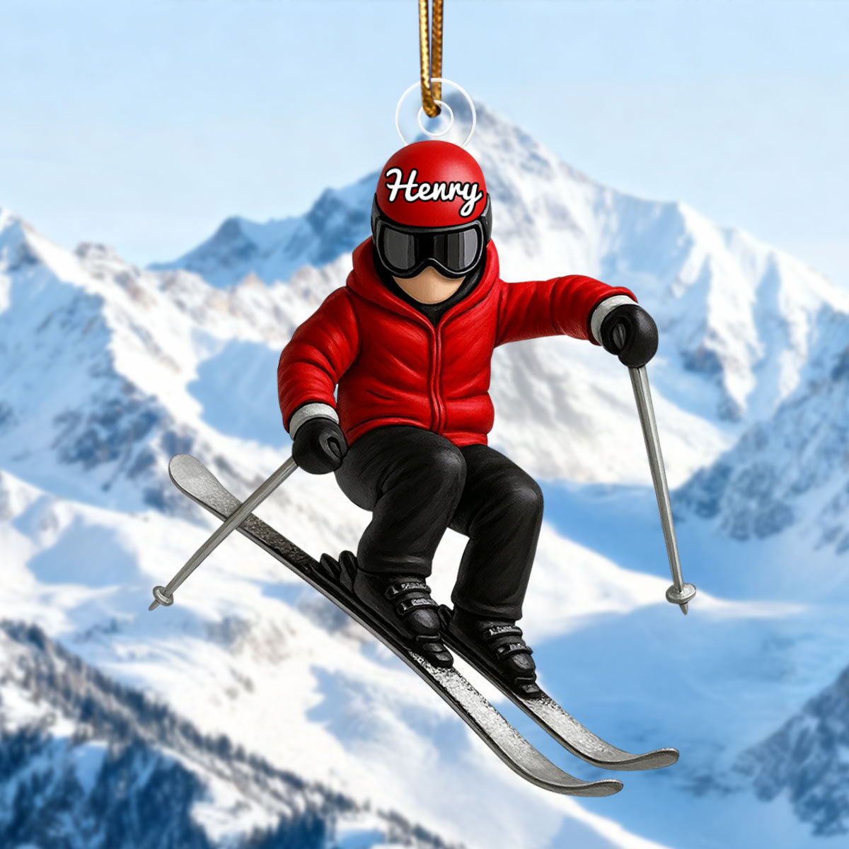 Custom Skiing in Winter - Personalized Acrylic Ornament - Christmas Gift For Skiing Lovers, Gift For Skier, Winter Ski Decor