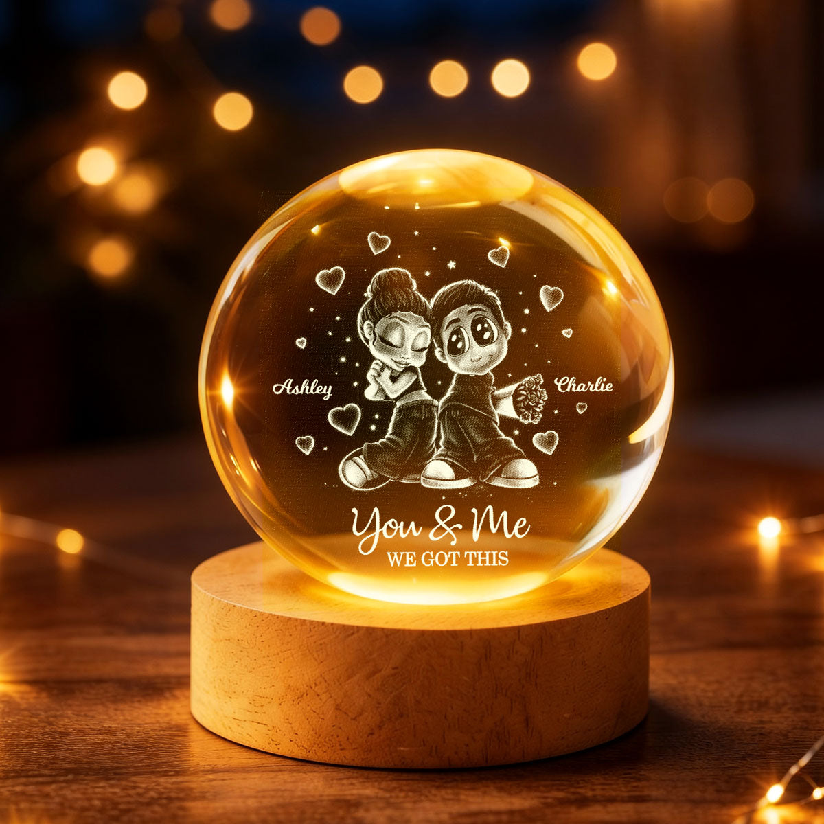 Y2K Couple - Personalized Crystal Ball LED Night Light - Sentimental Valentine's Day Gift for Her, for Him