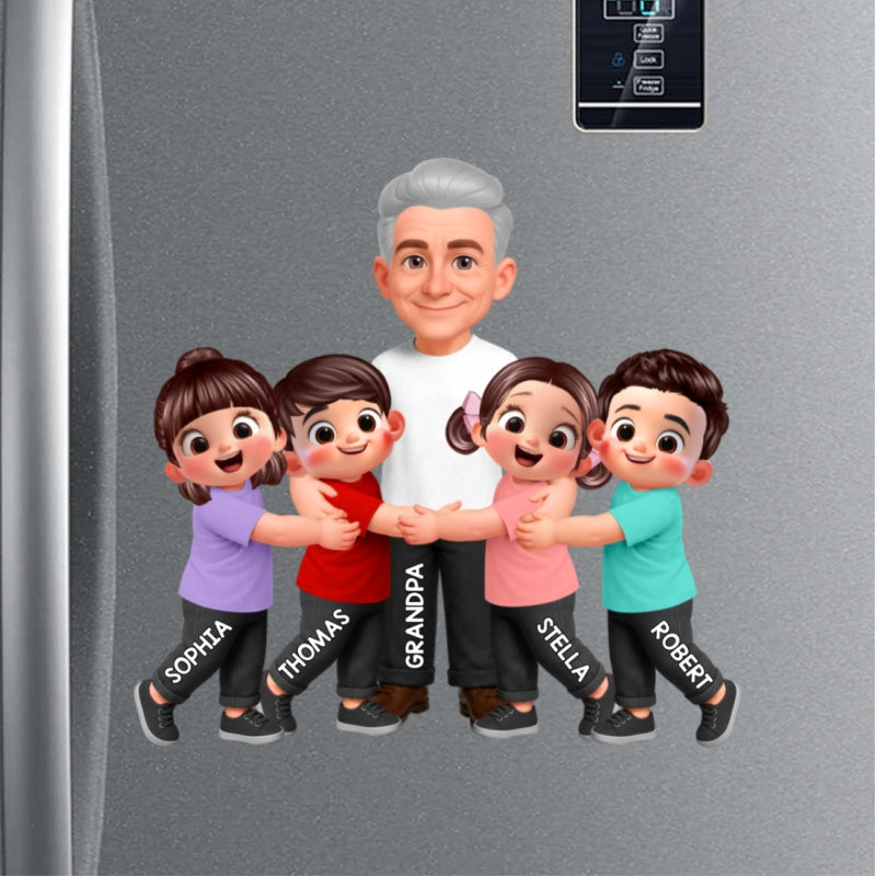 Grandpa Dad Hugging Kids Grandkids - Personalized Acrylic Fridge Magnet - Father's Day Gift For Grandpa, Dad