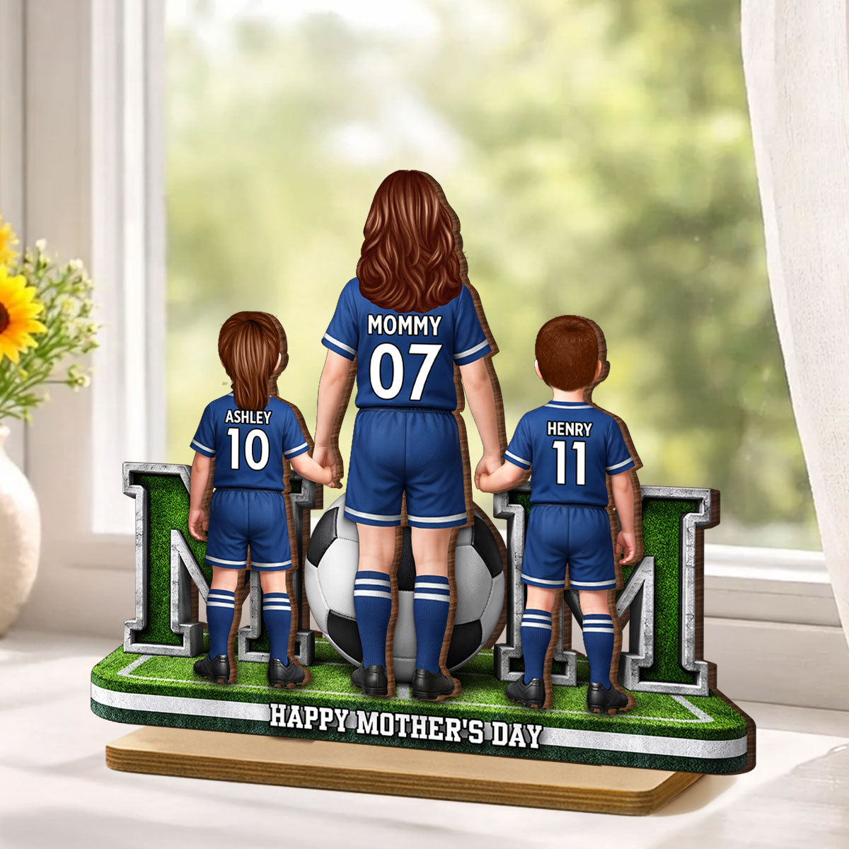 Soccer Mom And Kids Together - Personalized 2-Layered Wooden Plaque - Mother's Day Gift For Soccer Mom, Gift For Wife
