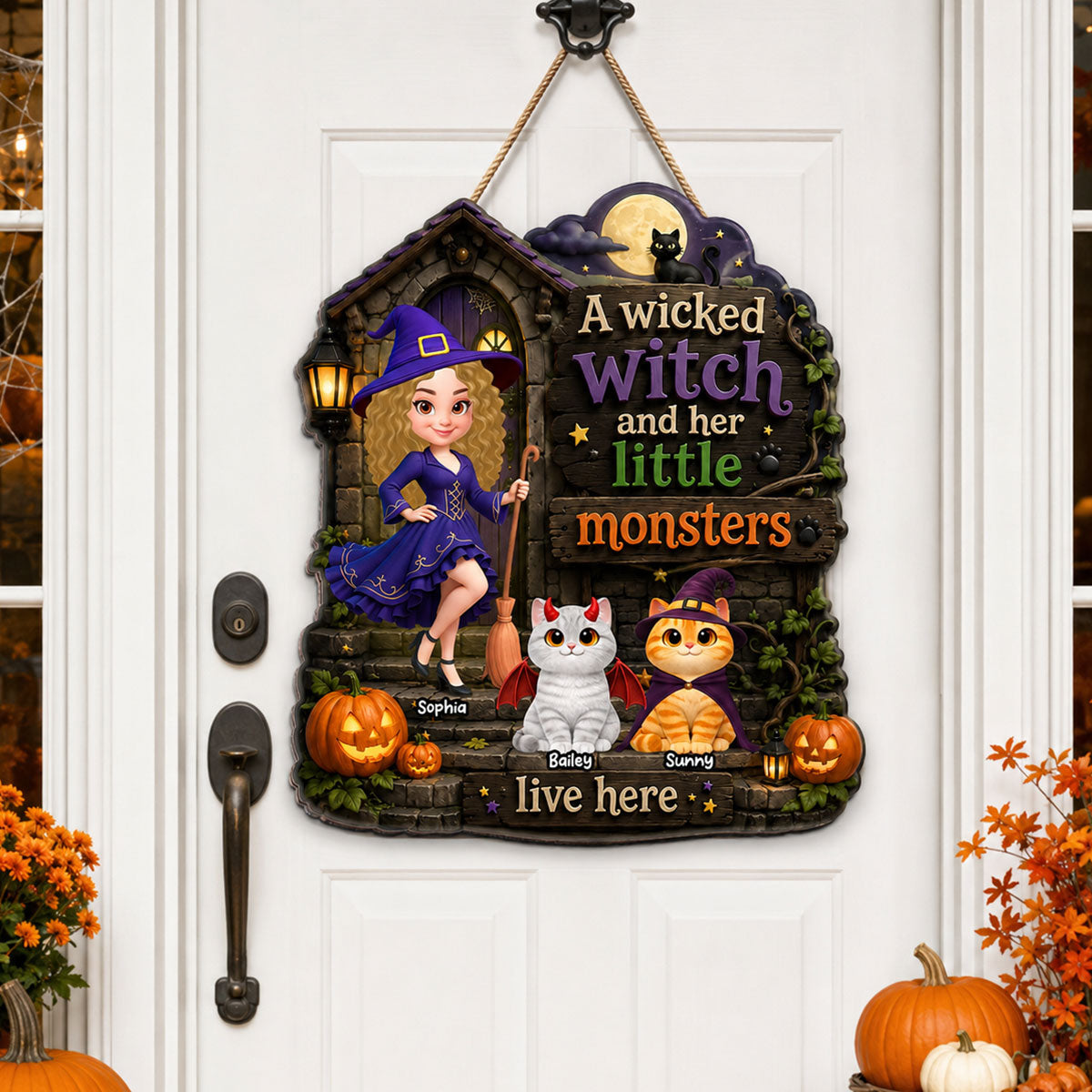 Mysterious Wicked Witch And Little Monsters Cats - Personalized Wood Sign - Halloween Gift For Cat Lovers, Halloween Decor