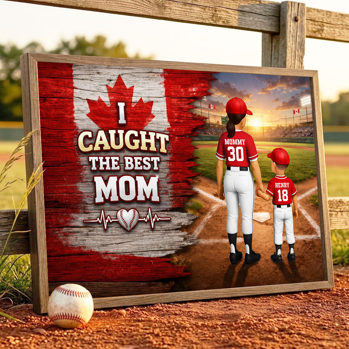 Baseball Mom And Kids Nation Flag - Personalized Poster - Gift For Baseball Mom, Gift For Wife
