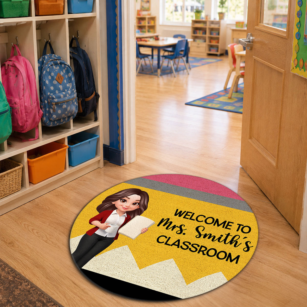 Teacher Pencil Welcome To Classroom Happy Learning - Personalized Doormat - Back To School, Classroom Decor