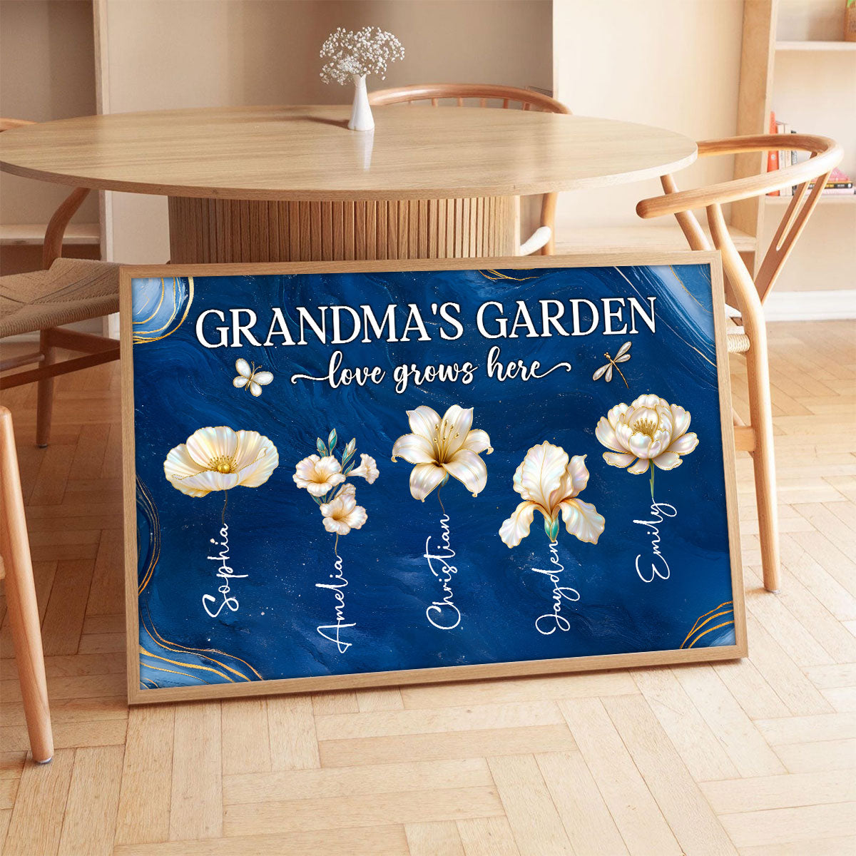 Grandma's Garden 3D Effect Birth Month Flowers - Personalized Poster - Christmas, Birthday, Mother's Day Gift For Grandma