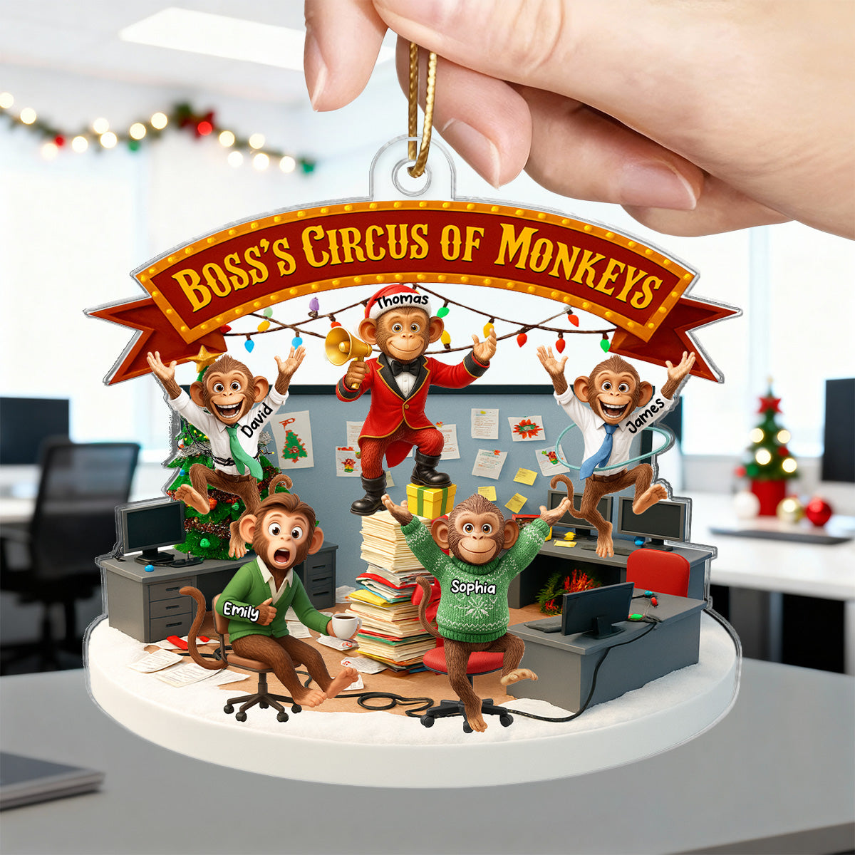 Boss's Circus Of Monkeys - Personalized Acrylic Ornament - Funny Gift For Boss, White Elephant Gift, Coworker