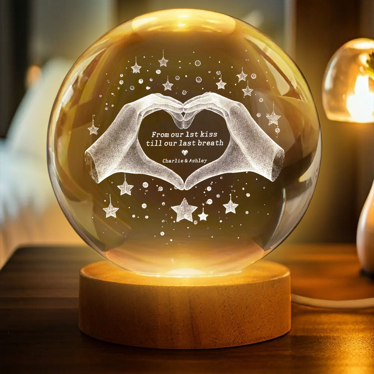 From Our First Kiss Till Our Last Breath - Personalized Crystal Ball Night Light - Heartfelt Anniversary Gift for her, for him