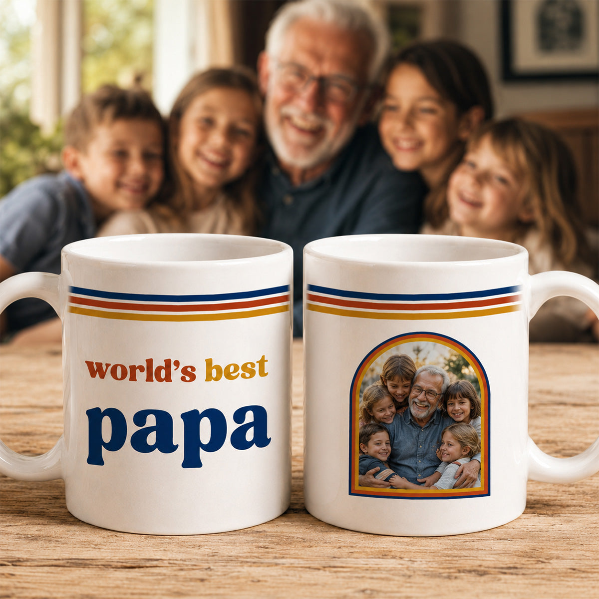 World's Best Dad Grandpa Retro 70s Style Custom Photo - Personalized Mug - Father's Day Gift For Husband, Dad, Grandpa