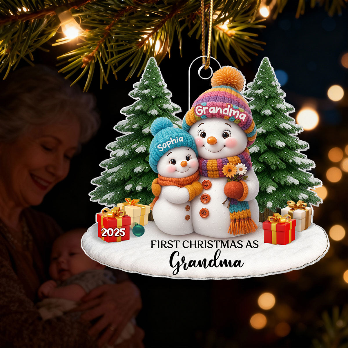 First Christmas As Grandma Mom Big Sister Snowman - Personalized Acrylic Ornament - Christmas Gift for Grandma, Mom, Big Sister
