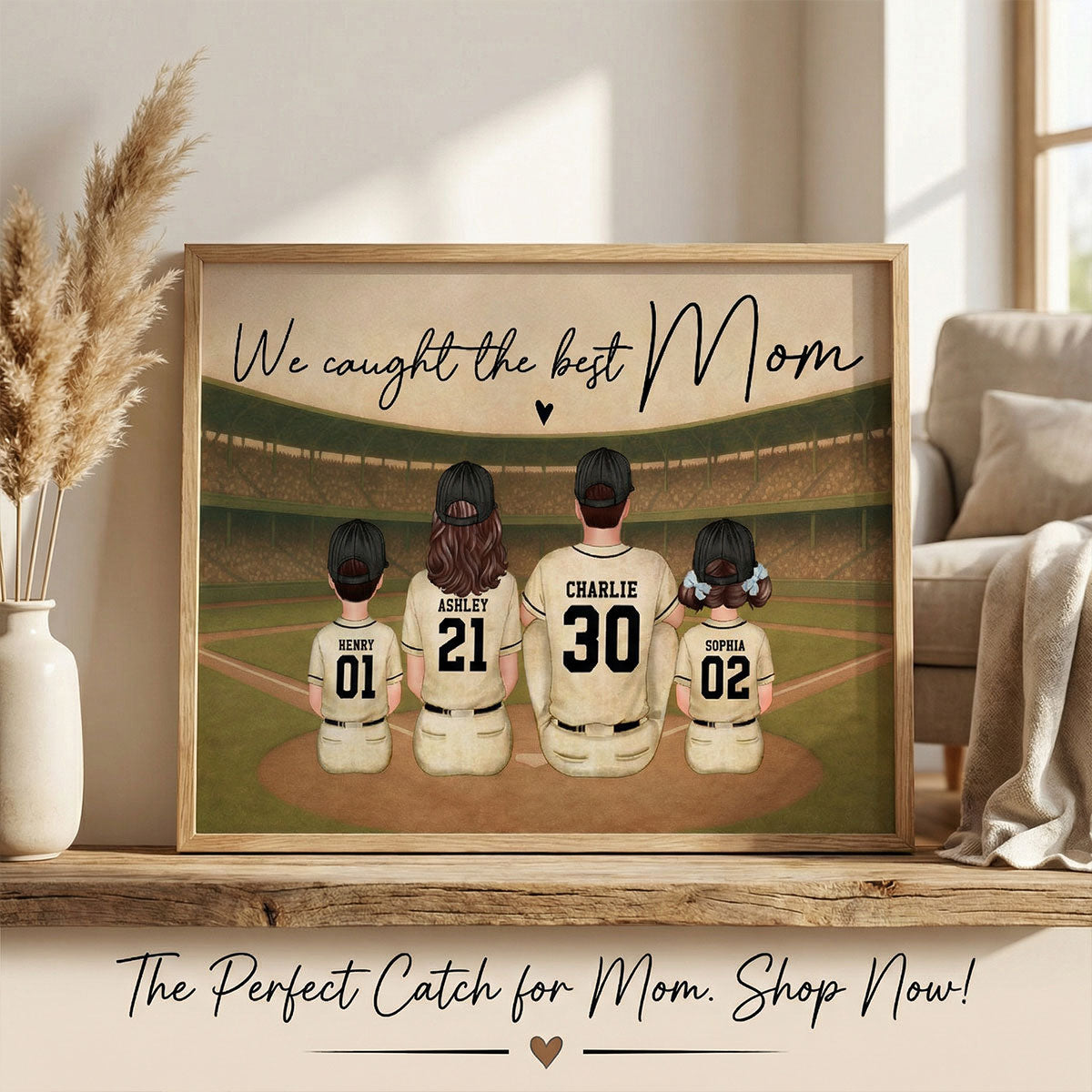 Retro Vintage Baseball Family We Caught The Best Mom - Personalized Poster - Mother's Day Gift For Mom