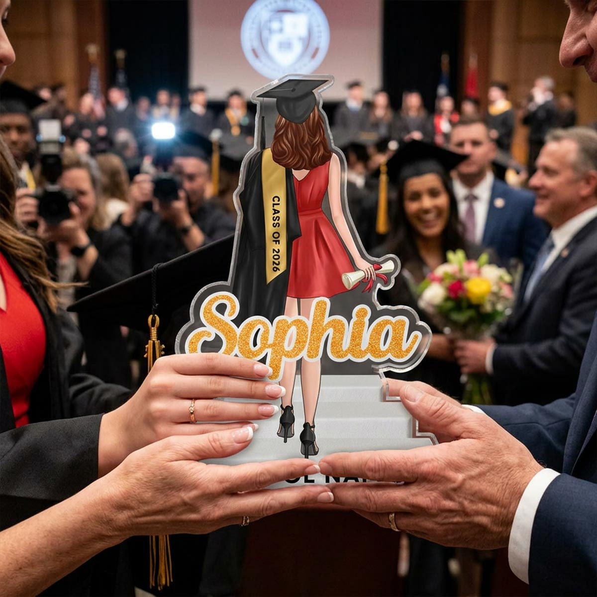Senior Graduate Standing With Name Class Of 2026 2027 2D Flat - Personalized Acrylic Block Plaque - Graduation Gift For Graduates, Daughter, Son