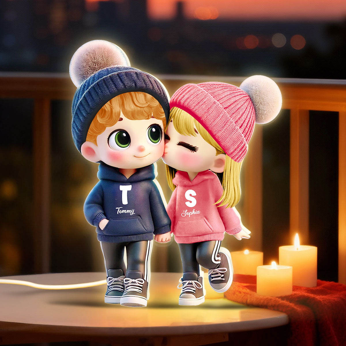 3D Effect Cute Cartoon Couple Walking - Personalized Light Box - Gift for Him, Gift for Her