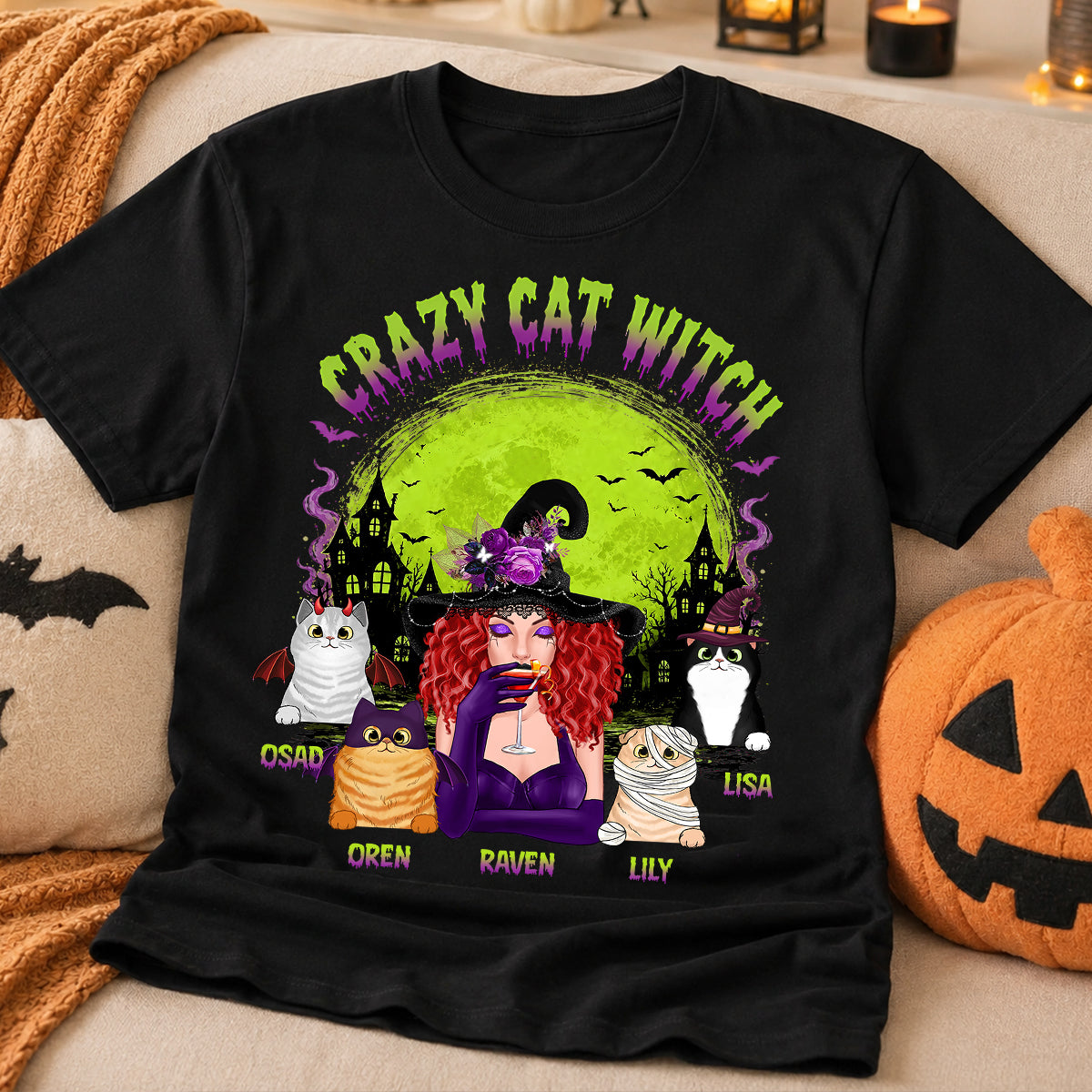 Crazy Cat Witch - Personalized Shirt - Halloween Gift for Cat Moms, Cat Lovers