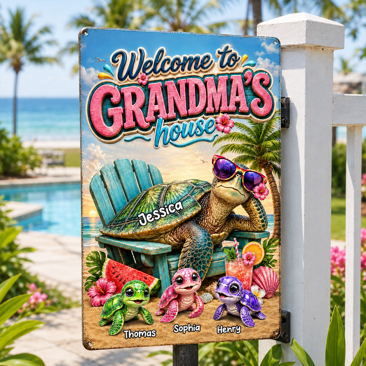 Welcome to Grandma's House Turtle Grandma - Personalized Metal Sign - Summer Decor for Her