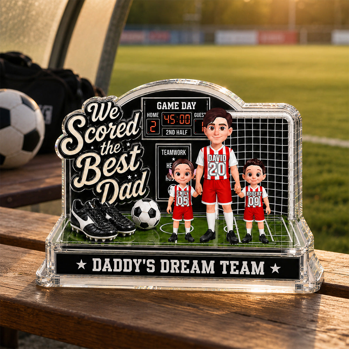 Soccer Dad & Kids On Court 2D Flat - Personalized Acrylic Block Plaque -  Gift For Soccer Dad, UK Football Dad