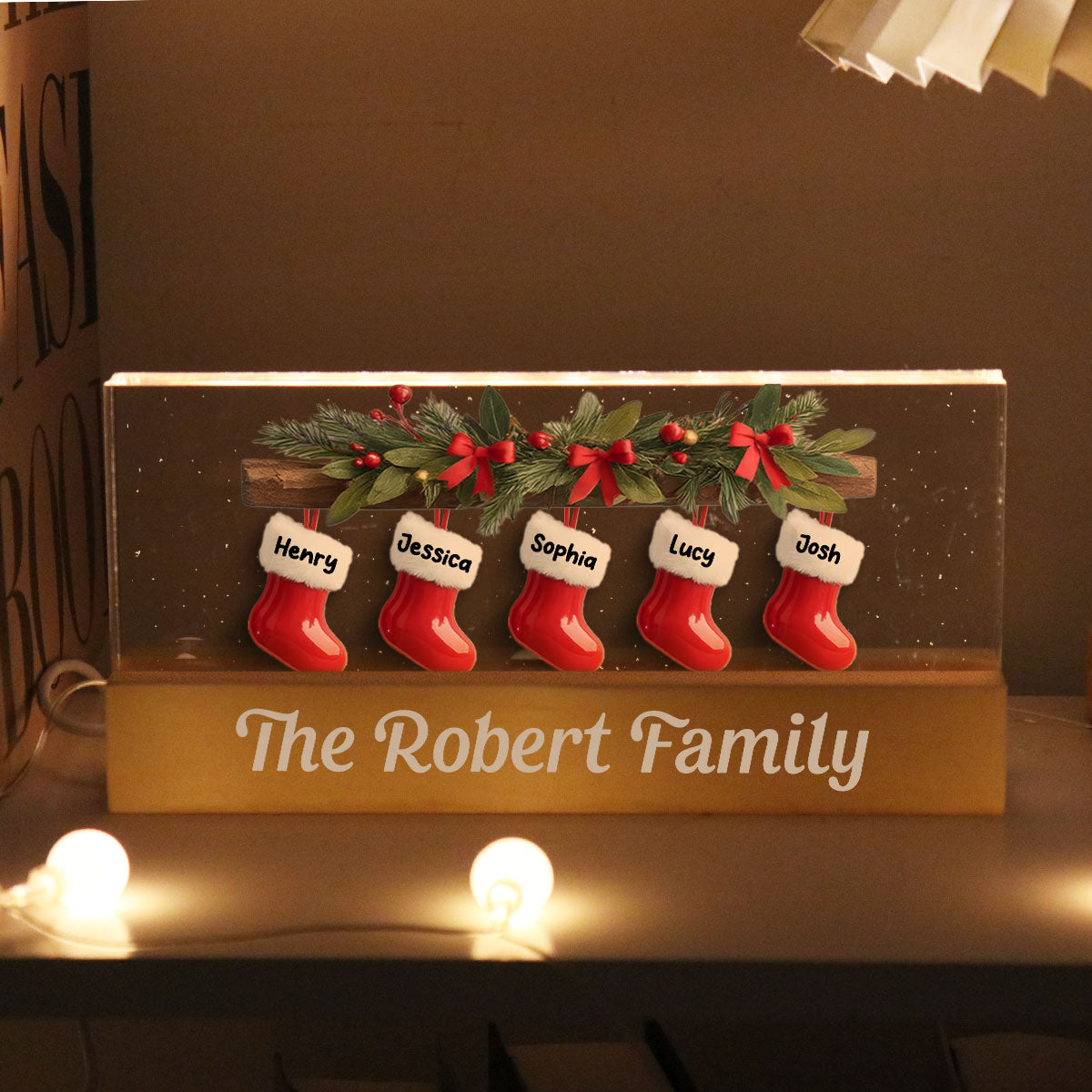 Family Christmas Stockings 3D Effect - Personalized Block LED Night Light - Christmas Decor For Family