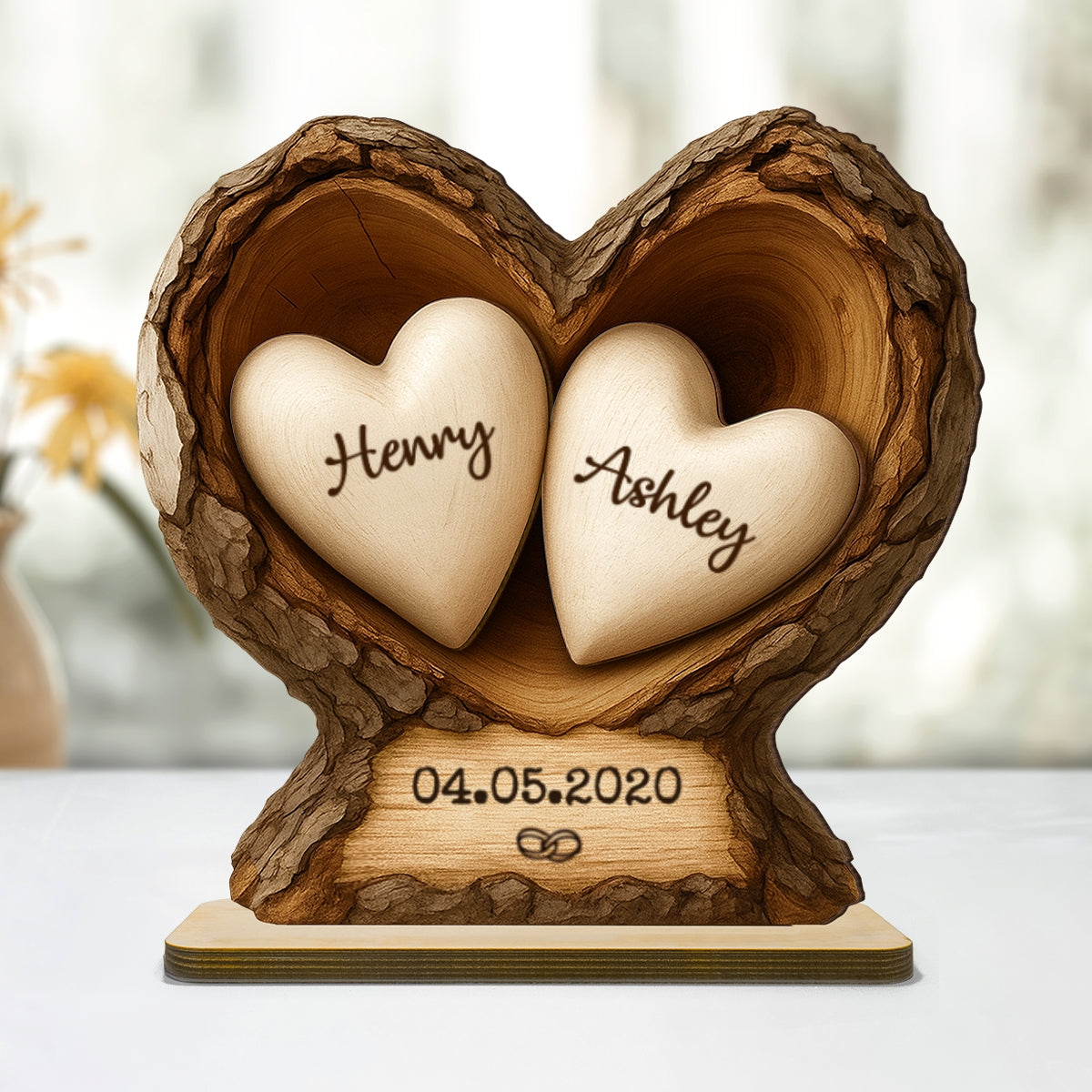 Custom Wooden Tree Hole Heart - Personalized Wooden Plaque - Gift for Couple