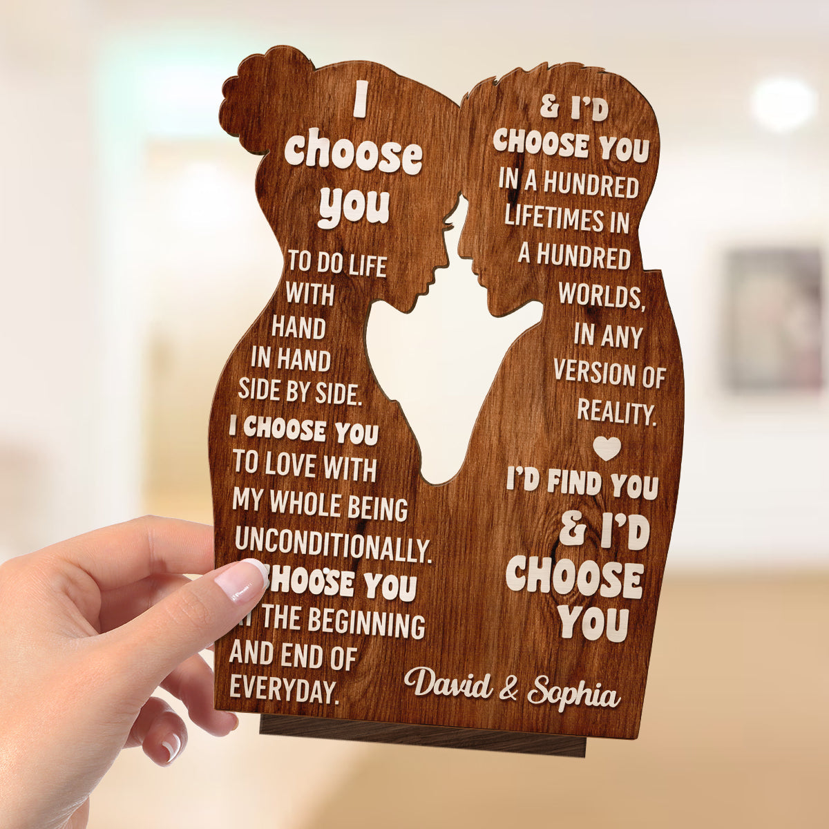 I Choose You to Do Life with - Personalized 2-Layered Wooden Plaque - Sentimental Wedding Anniversary Gift, Valentine's Day Gift for Him, for Her