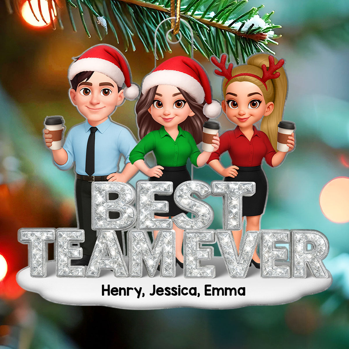 Best Team Ever 3D Crystal Effect - Personalized Acrylic Ornament - Christmas Gift for Coworkers