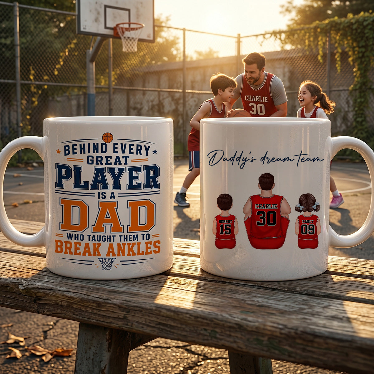 Thank You For Teaching Us To Break Ankles Basketball Dad & Kids - Personalized Mug - Father's Day Gift For Dad, Husband