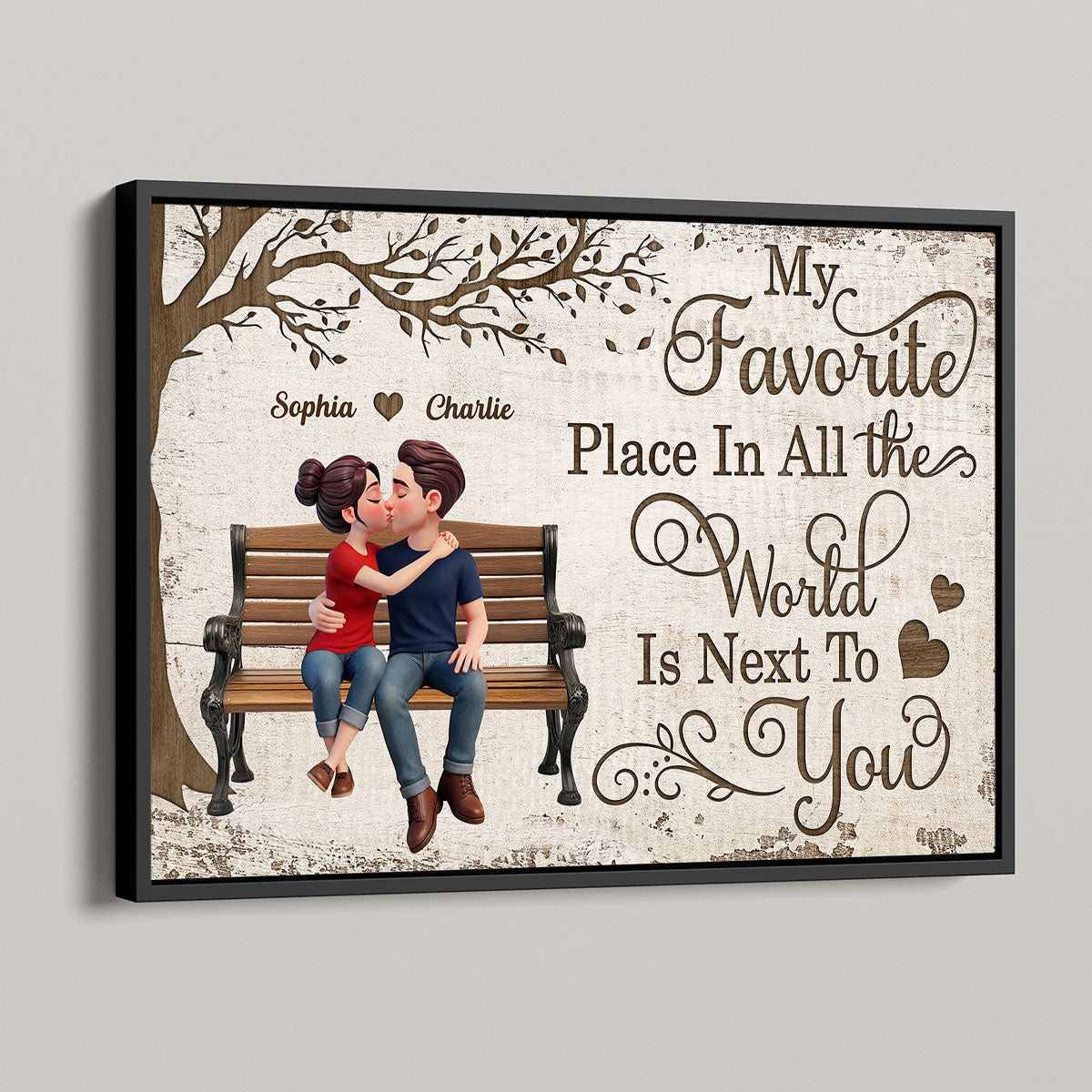 Eternal Love Couple Sitting Kissing Under Tree - Personalized Poster - Valentine's Day Gift For Couple