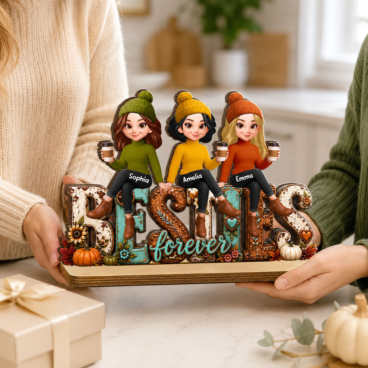 Western Besties Cozy Fall Vibe - Personalized 2-Layered Wooden Plaque - Fall Gift for Best Friends