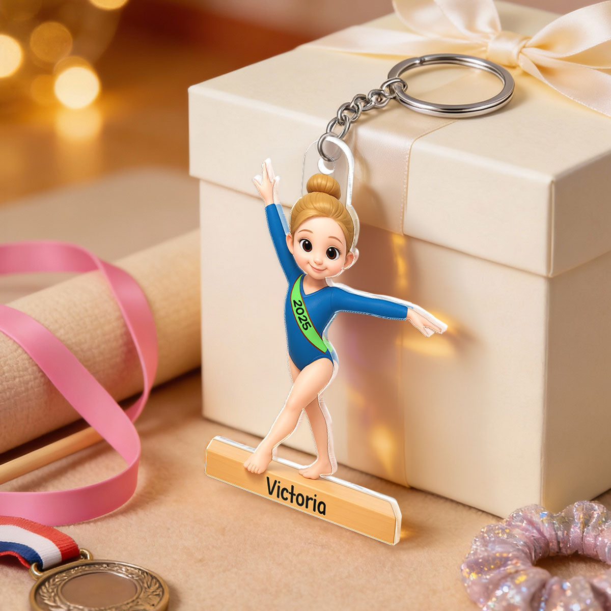 Gymnastic Girl 3D Effect - Personalized Acrylic Keychain - Custom Keyrings, Name Tags