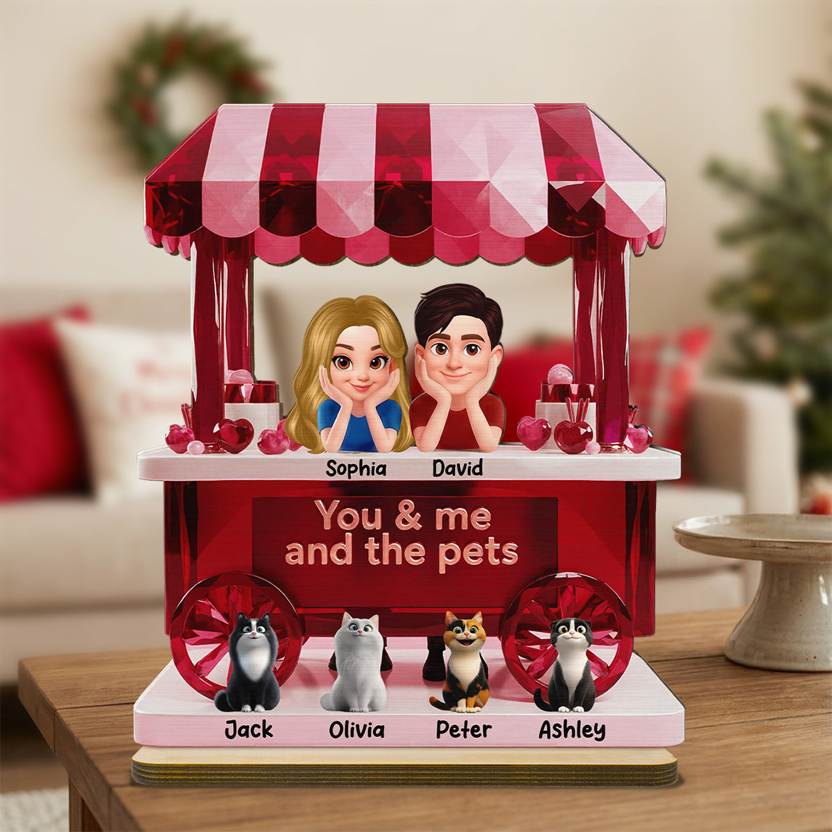 Together With Our Pets - Personalized 2-Layered Wooden Plaque - Valentine's Gift For Him, For Her, For Couple