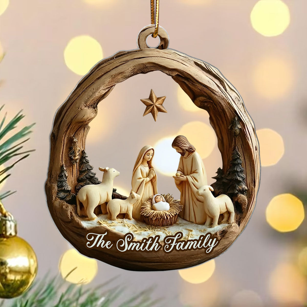 Holy Family Nativity 3D Effect - Personalized Acrylic Ornament - Christmas Gift For Family