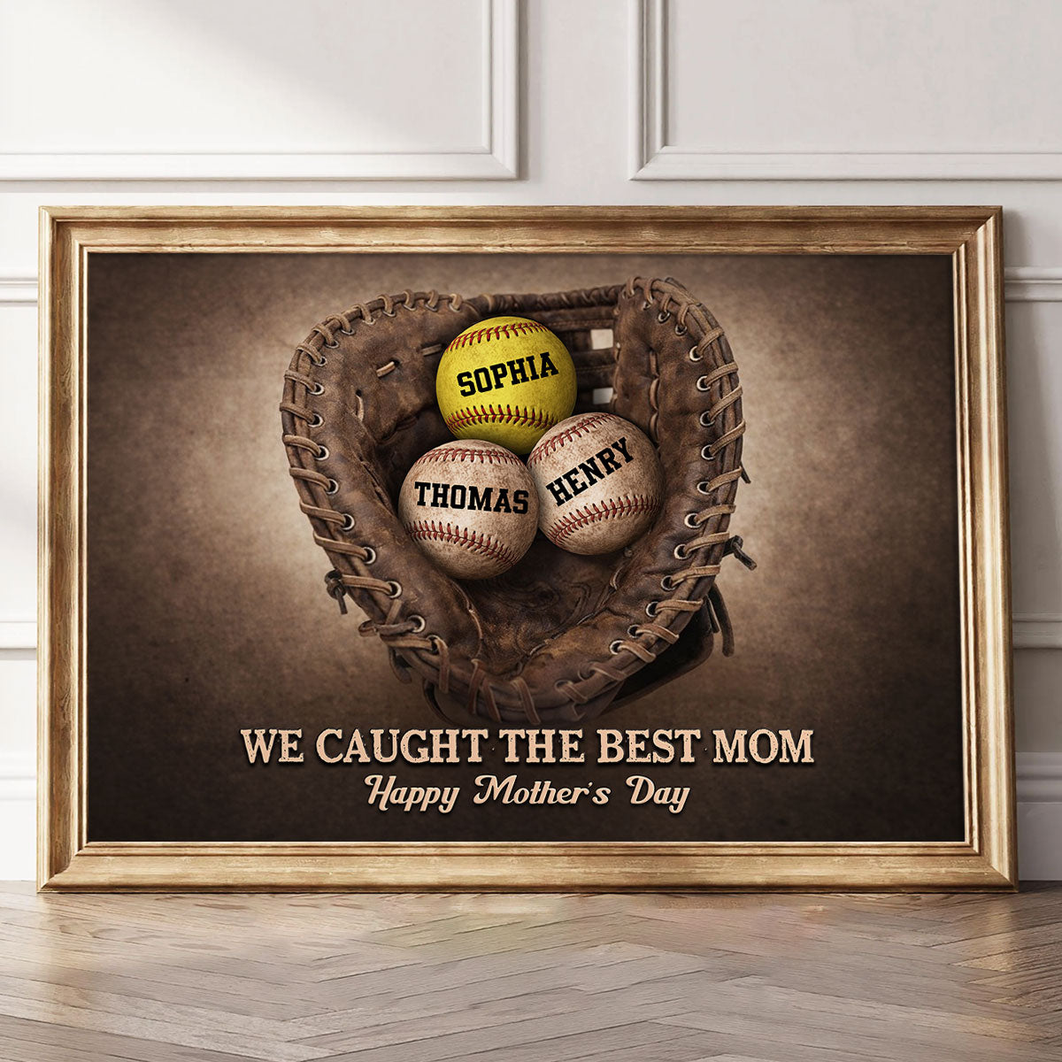 Baseball Gloves We Caught The Best Mom - Personalized Poster - Sentimental Mother's Day Gift for Mom, Wife